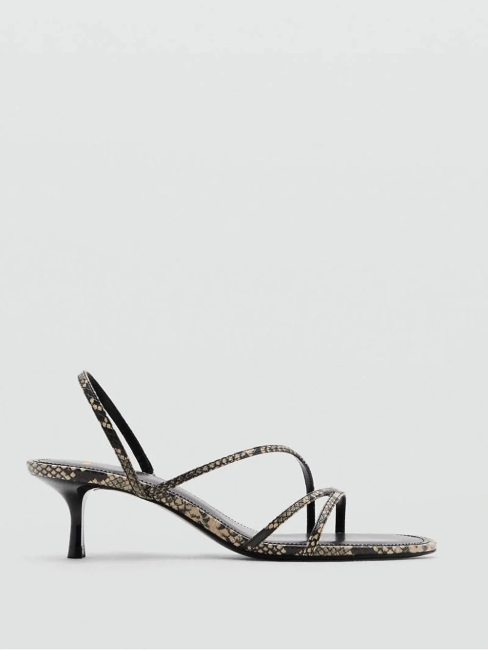Mango Black Snake-Print Strappy Heeled Sandals